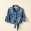 Lace-Up Denim Shawl Shirt
