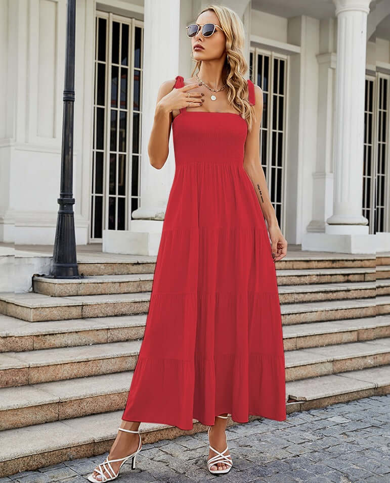 Printed High Waist Sling Maxi Dress