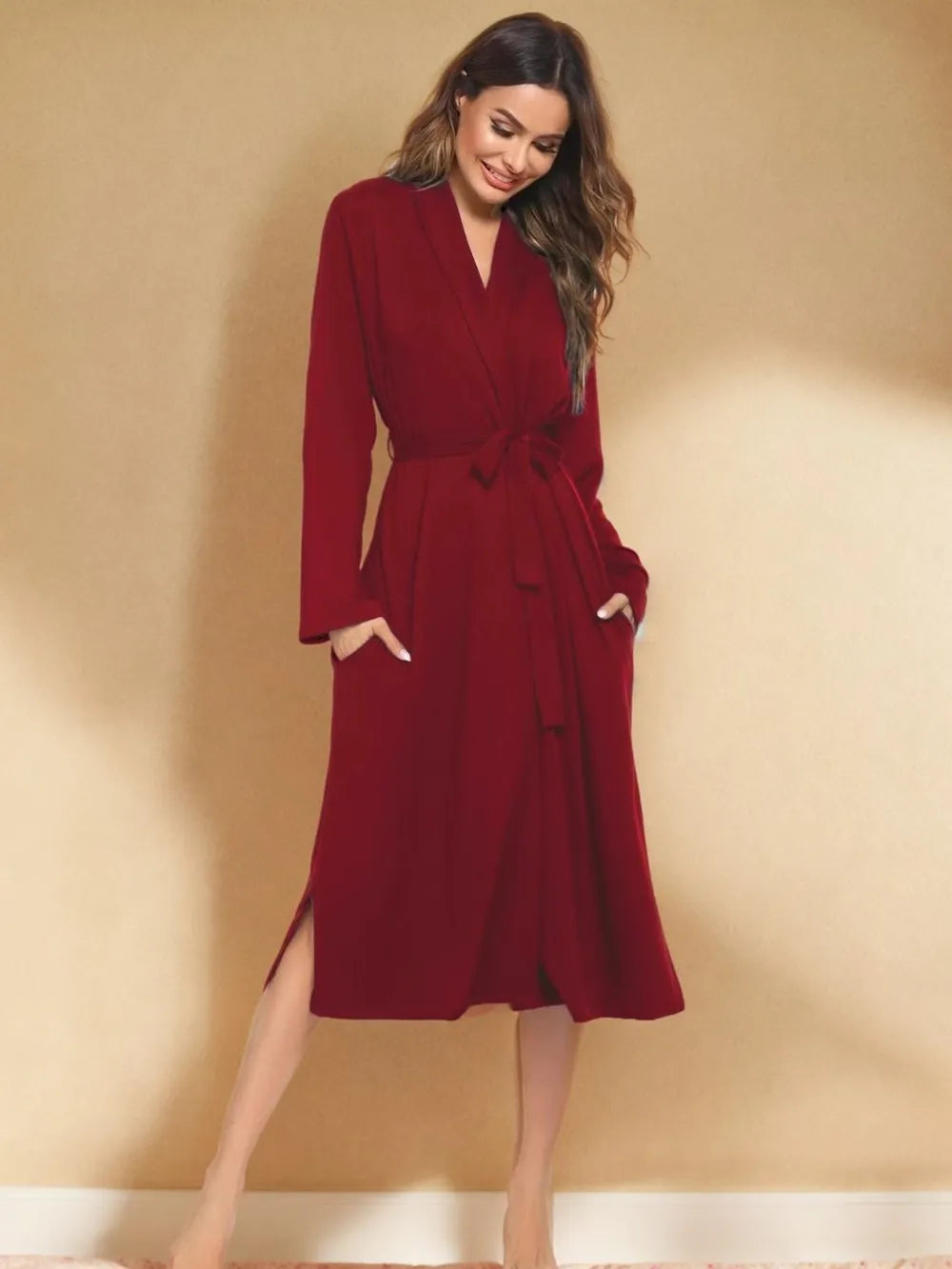 Tie-Up Lounge Nightgown with Pockets