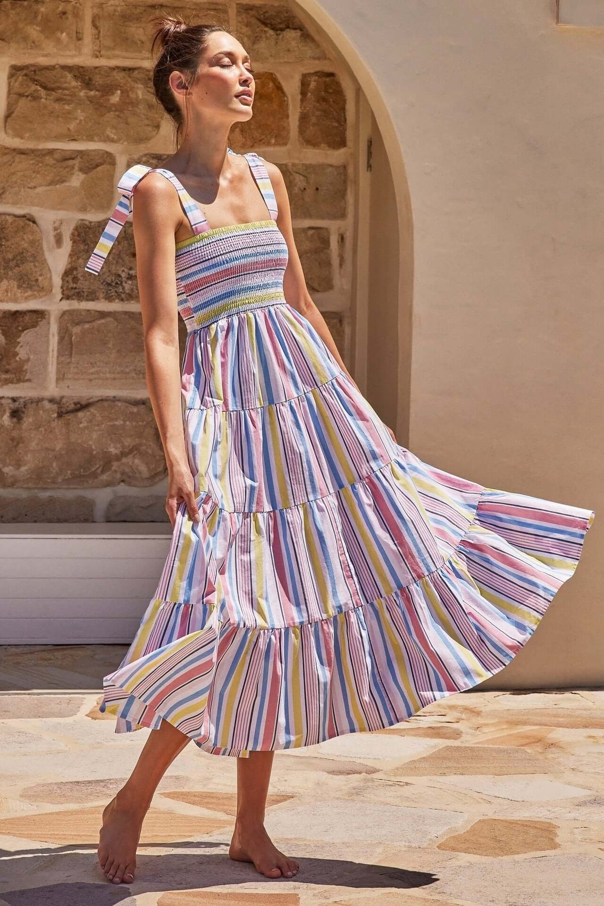 Printed High Waist Sling Maxi Dress