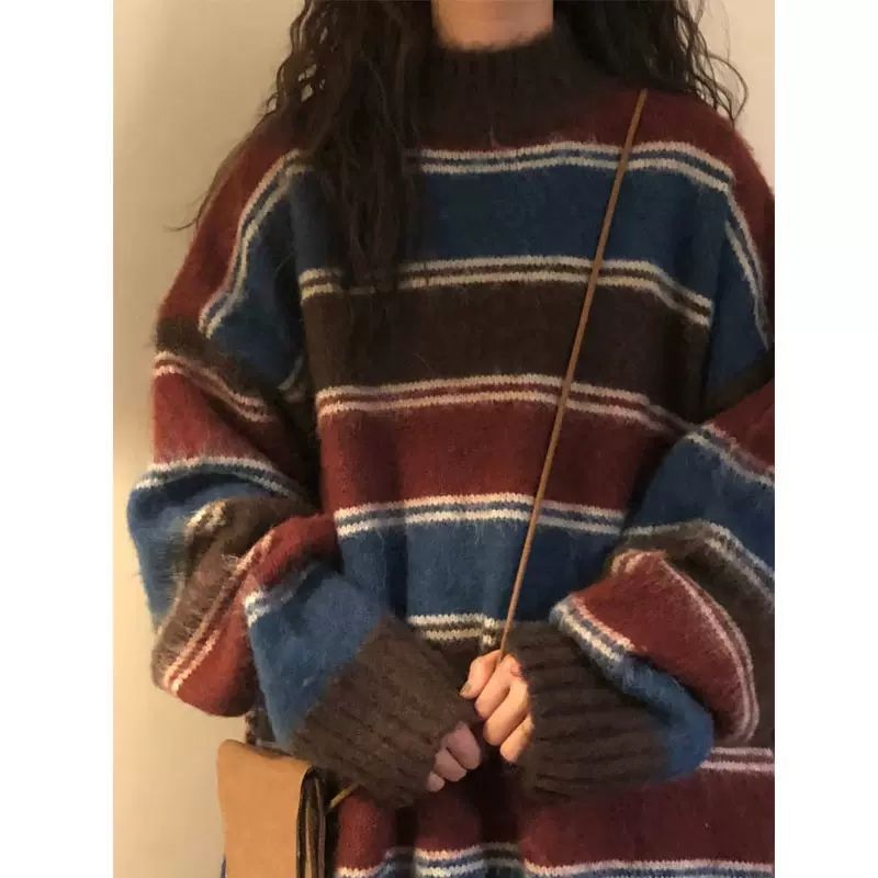 Women's Striped Contrast Knit Pullover Jumper