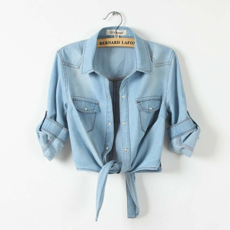Lace-Up Denim Shawl Shirt