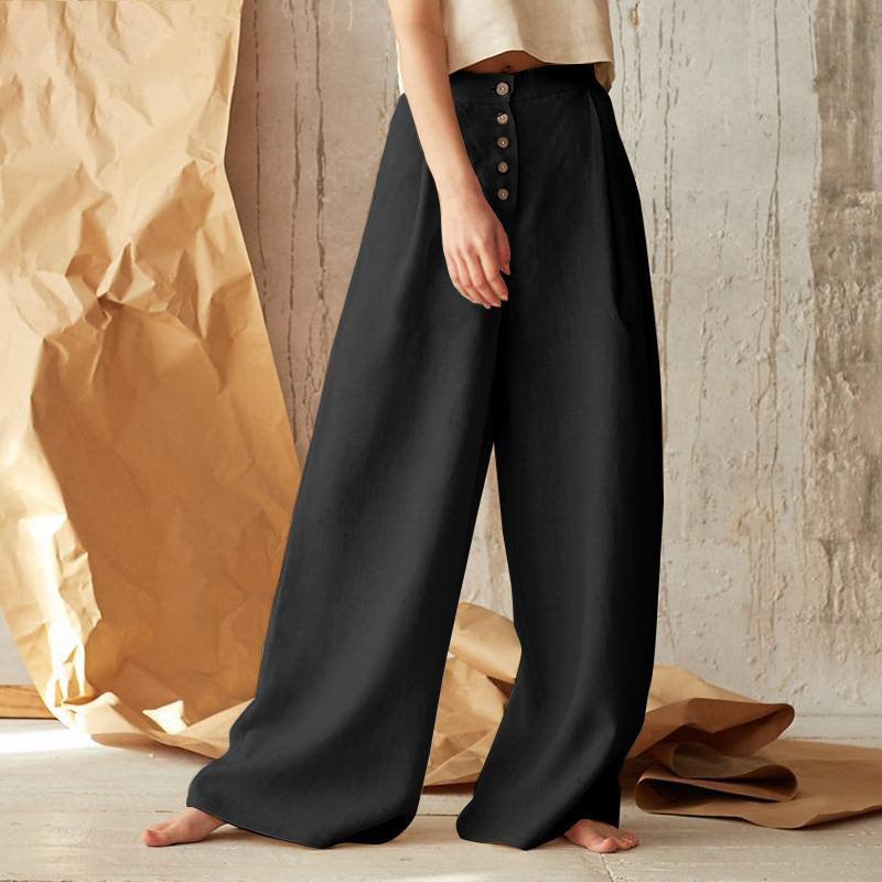 Women's Baggy Wide-Leg Cotton Linen Trousers