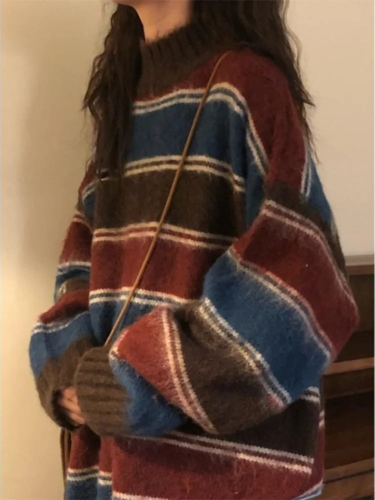 Women's Striped Contrast Knit Pullover Jumper