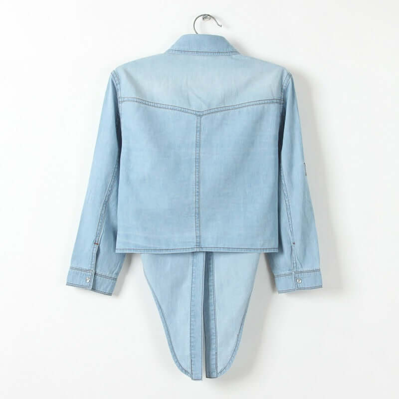 Lace-Up Denim Shawl Shirt