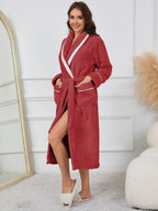 Contrast Trim Tie-Waist Lounge Nightgown