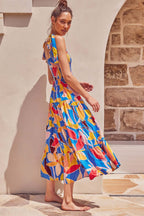 Printed High Waist Sling Maxi Dress