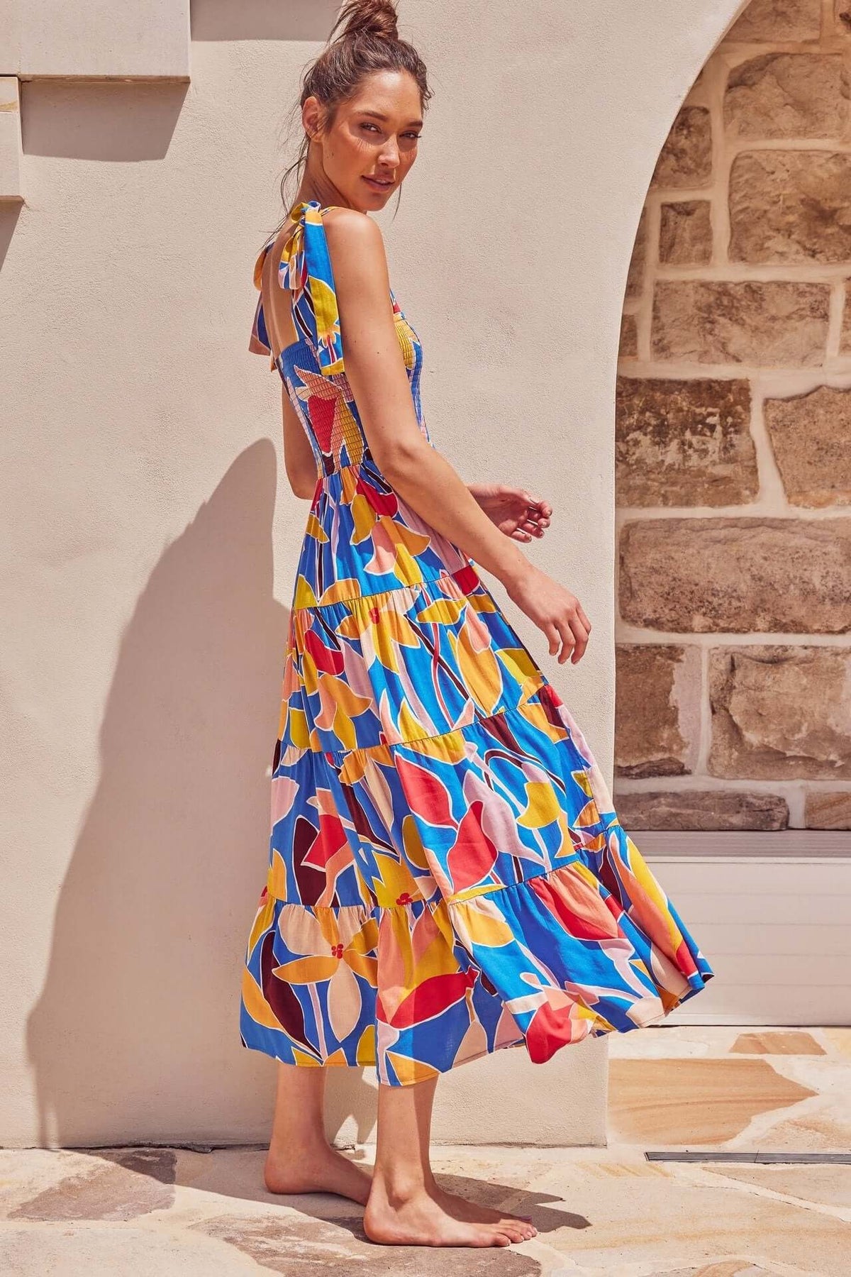 Printed High Waist Sling Maxi Dress