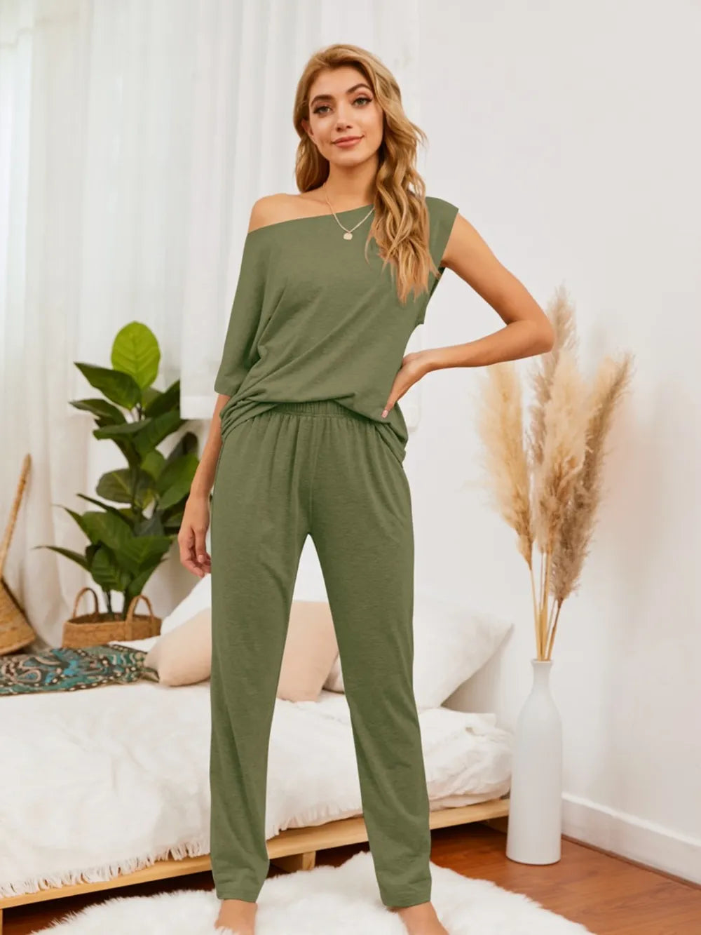 Boat Neck Top & Pants Lounge Set