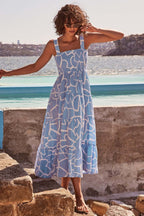 Printed High Waist Sling Maxi Dress