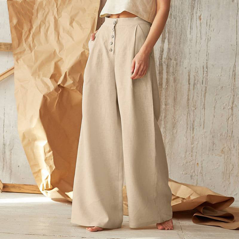 Women's Baggy Wide-Leg Cotton Linen Trousers