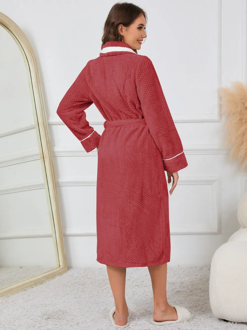 Contrast Trim Tie-Waist Lounge Nightgown