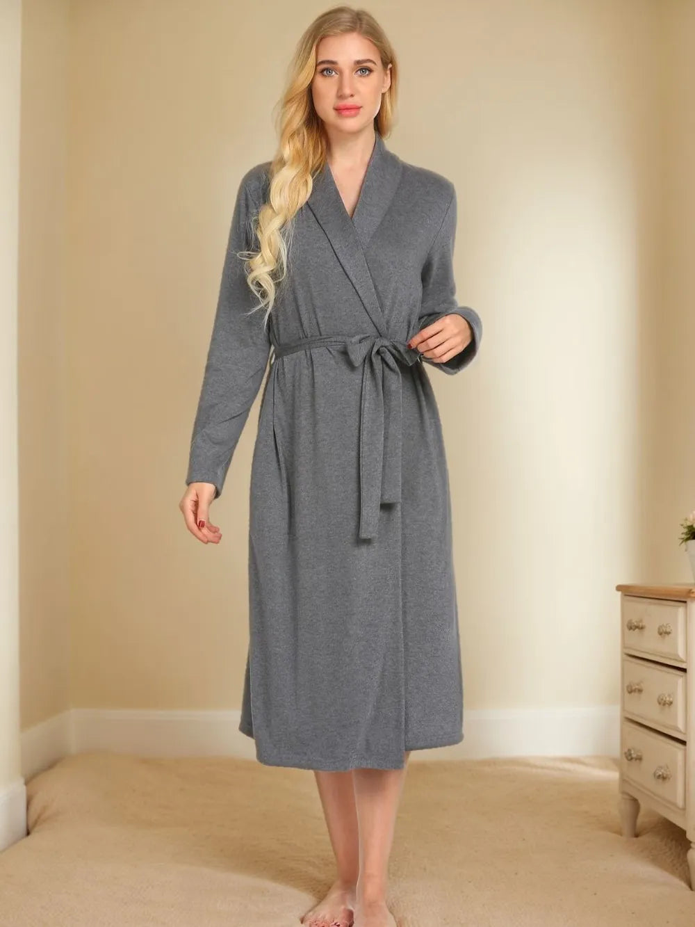Tie-Up Lounge Nightgown with Pockets