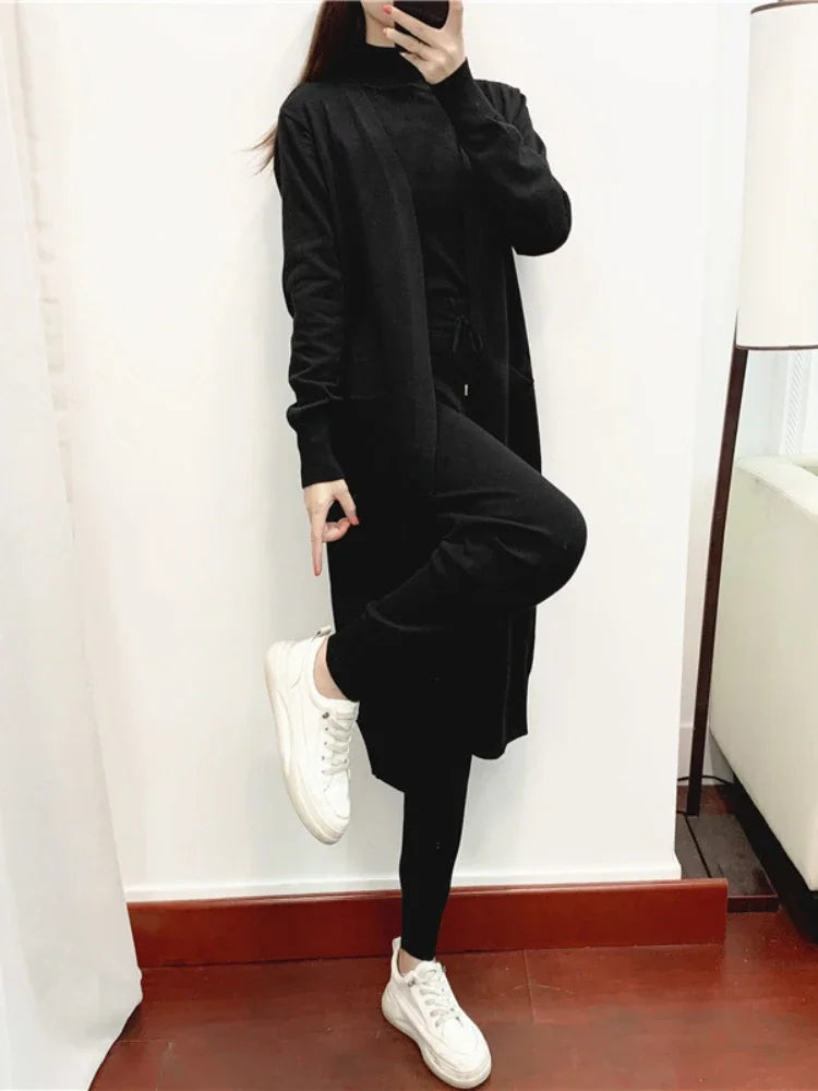 Women's 3-Piece Knit Co-ord Set – Cardigan, Vest & Trousers