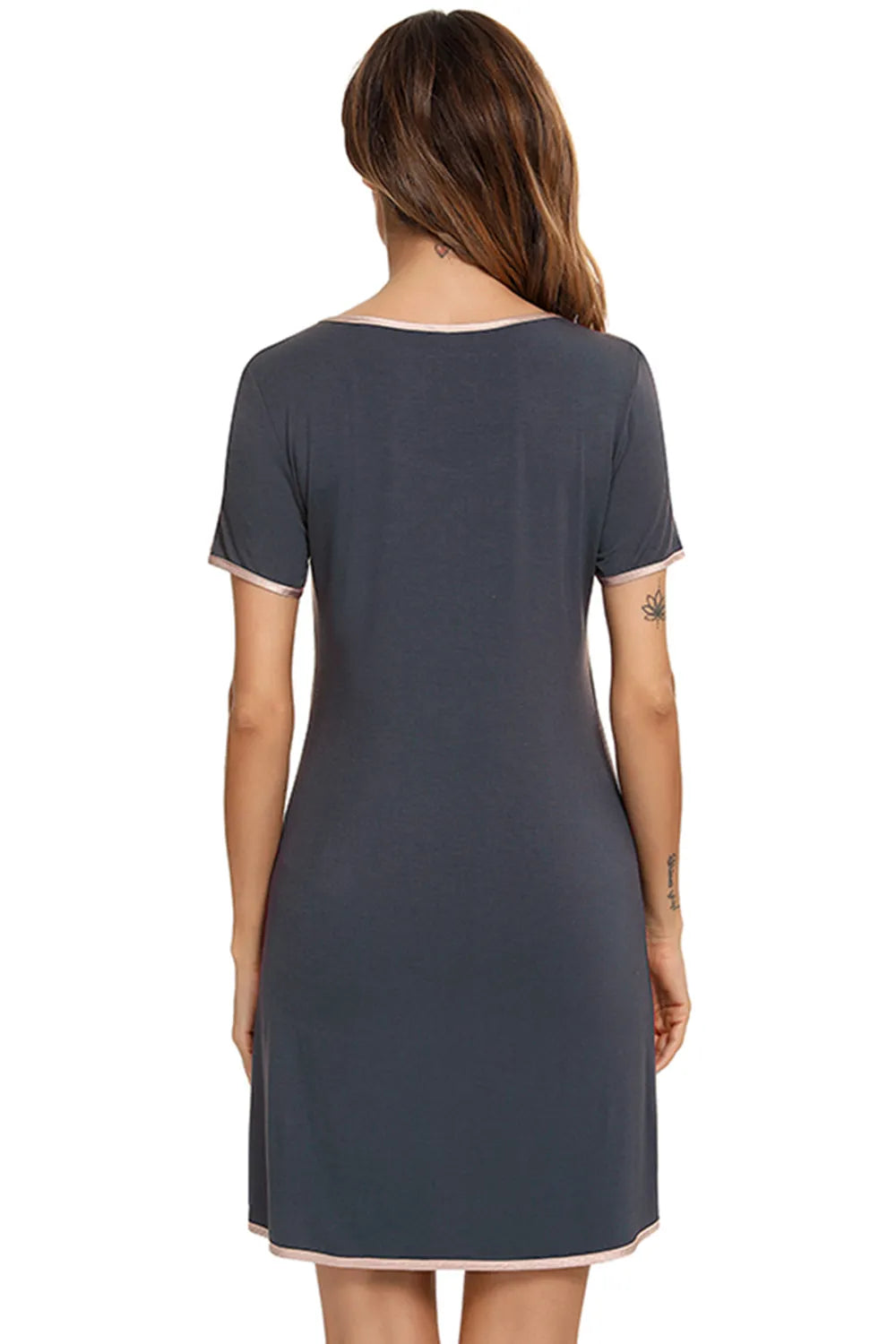 Contrast Trim Pocketed Lounge Dress