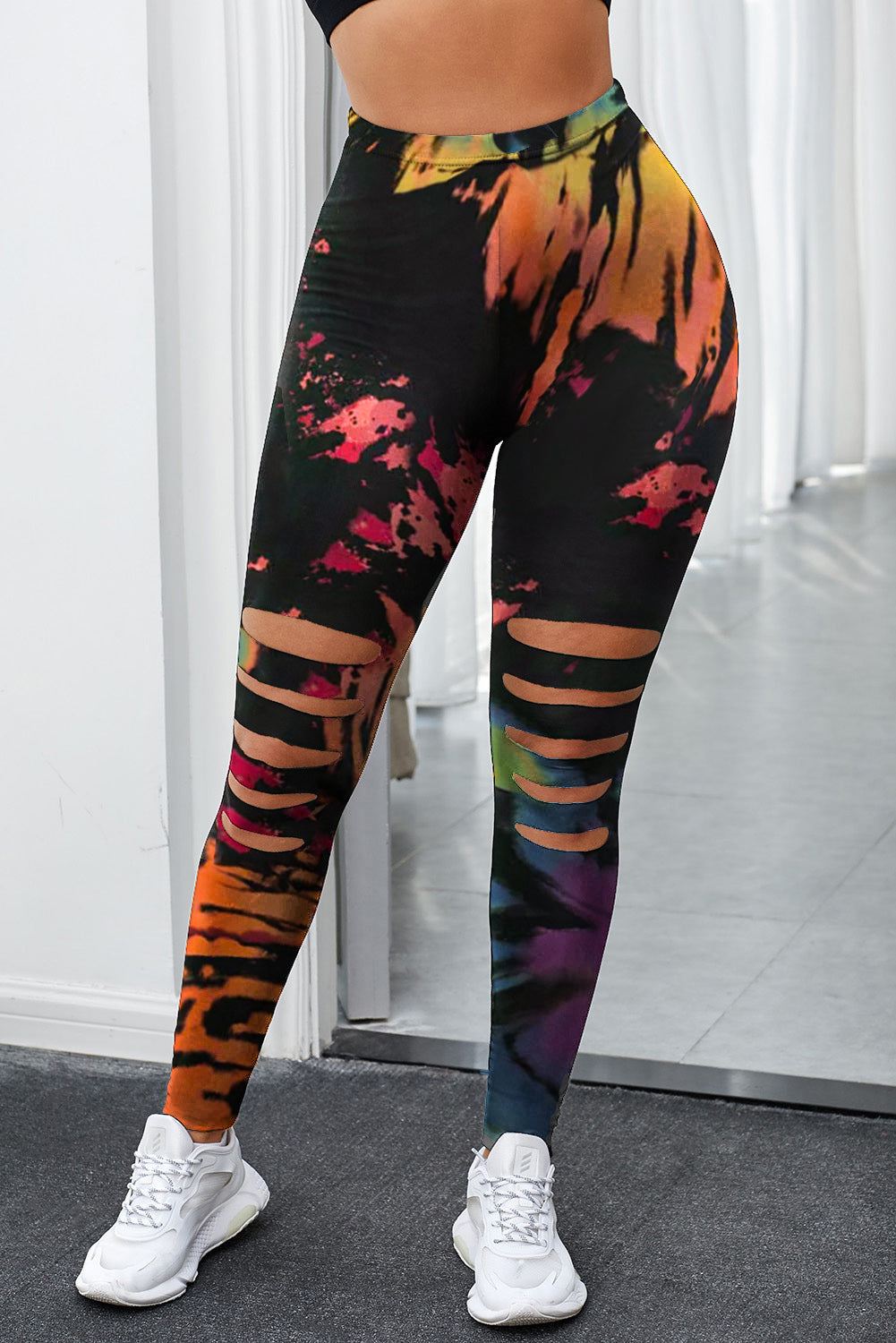 Tie-Dye Hollow-Out High Waist Leggings