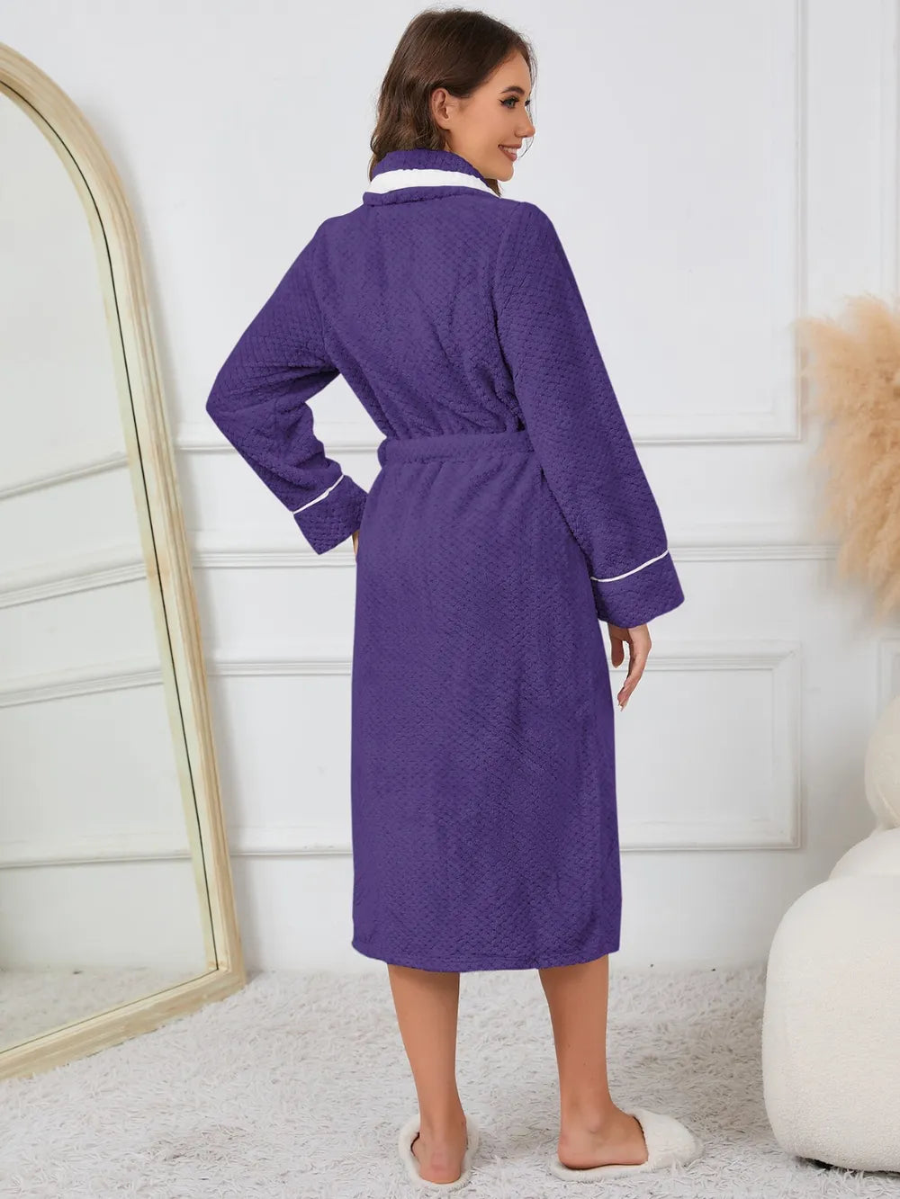 Contrast Trim Tie-Waist Lounge Nightgown
