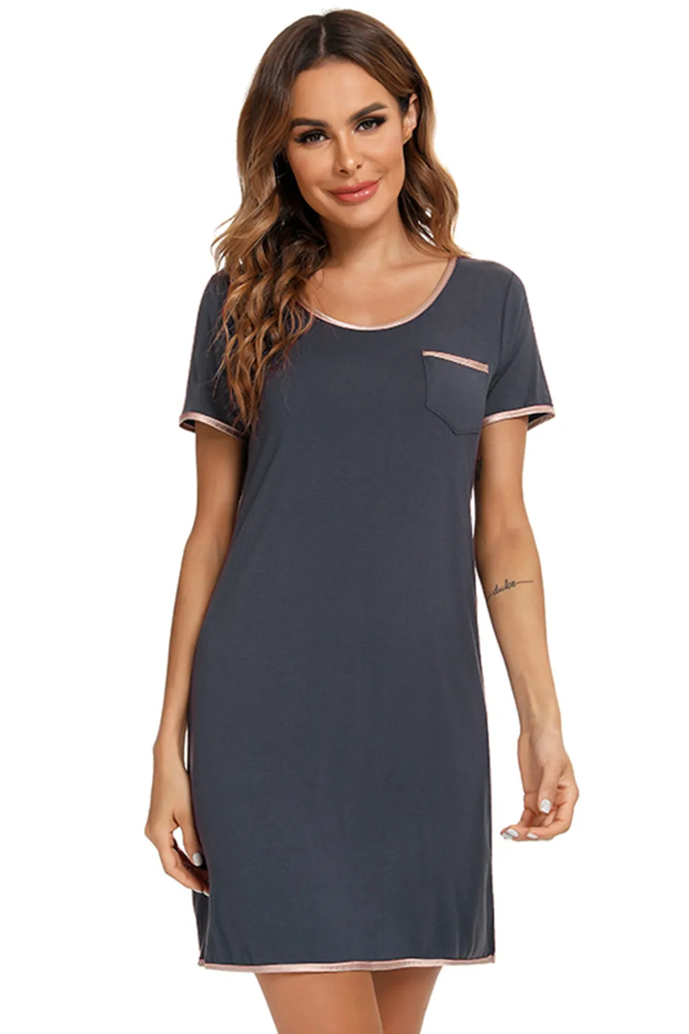 Contrast Trim Pocketed Lounge Dress