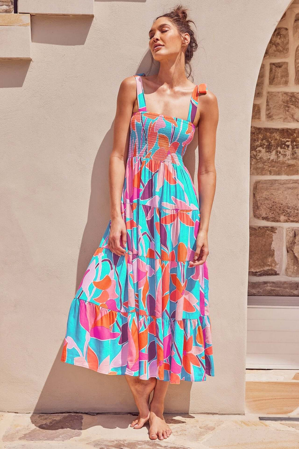 Printed High Waist Sling Maxi Dress