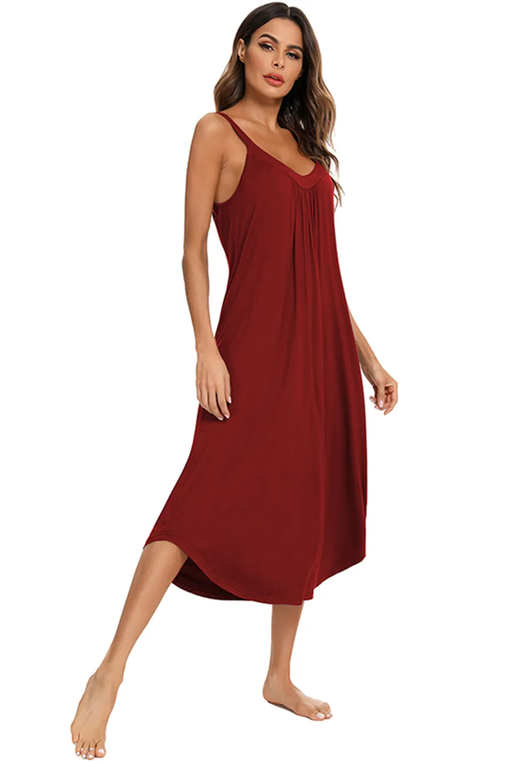 V-Neck Midi Lounge Dress for Her