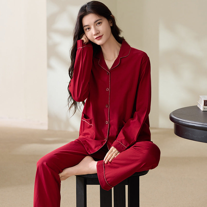 Couple's Long Sleeve Pyjama Set — Red