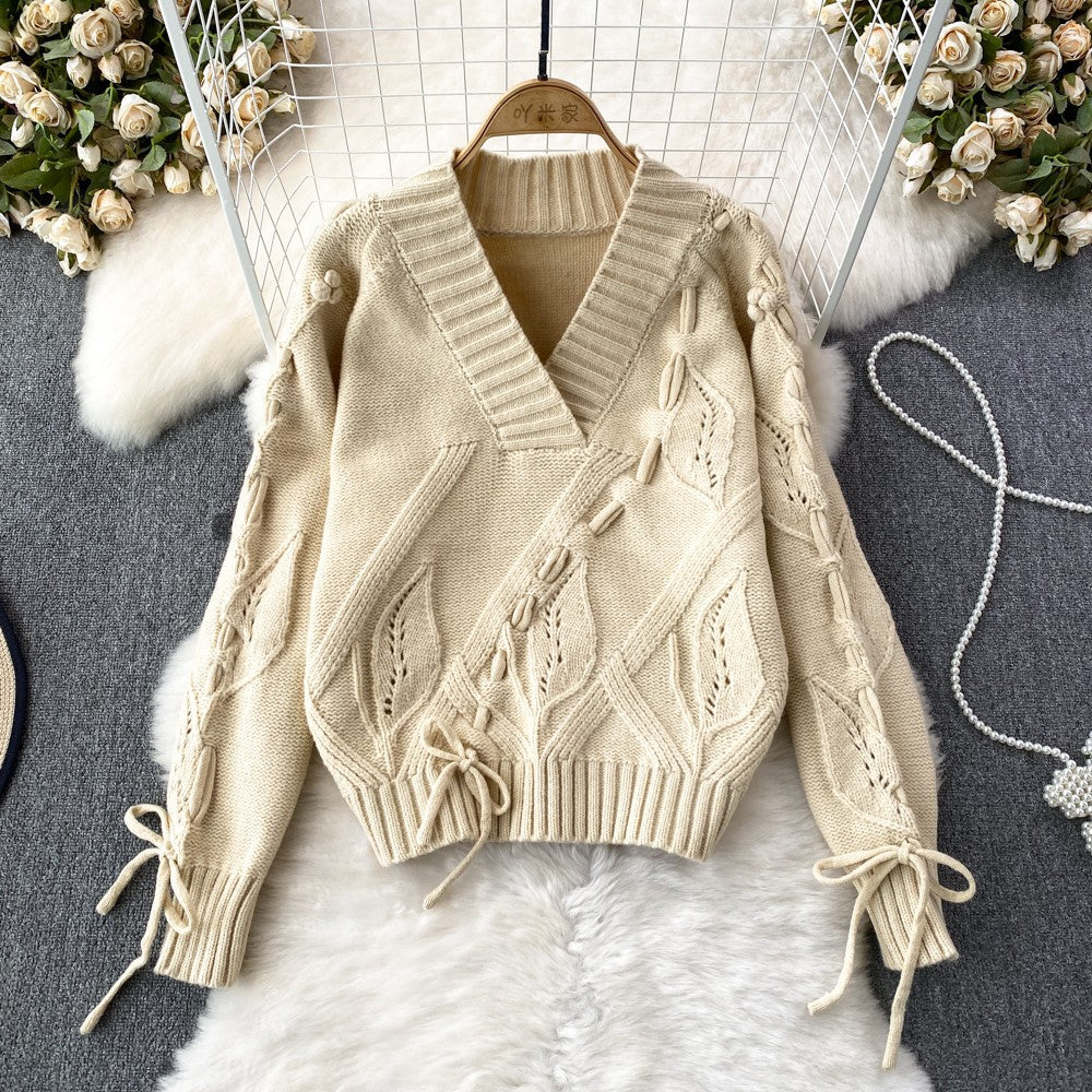 Women's Oversized V-Neck Rope Knit Jumper