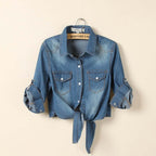 Lace-Up Denim Shawl Shirt