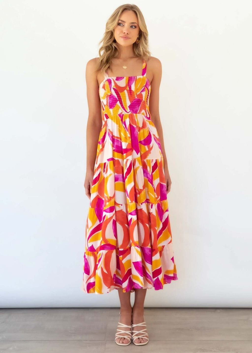 Printed High Waist Sling Maxi Dress