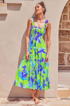 Printed High Waist Sling Maxi Dress