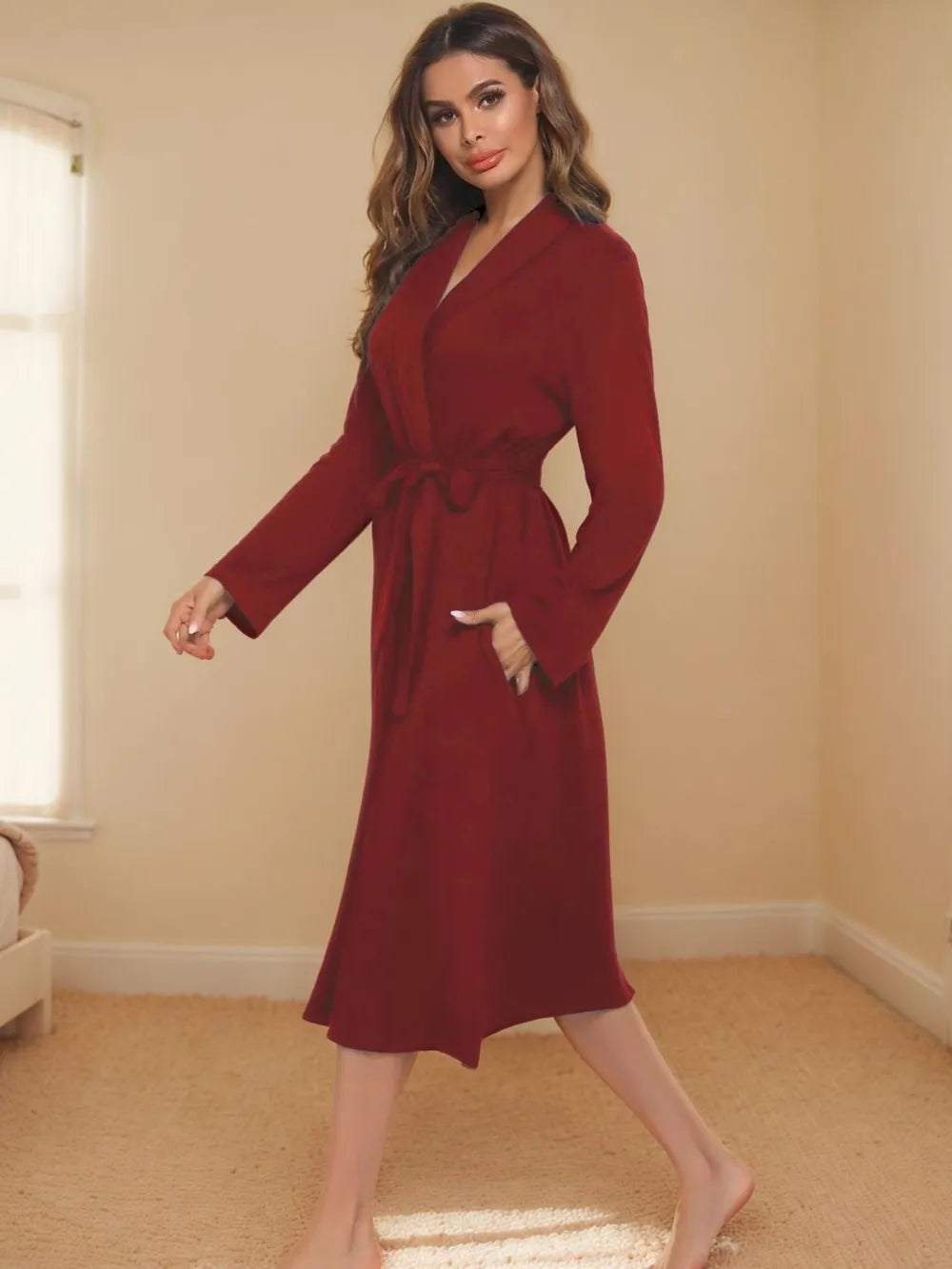 Tie-Up Lounge Nightgown with Pockets