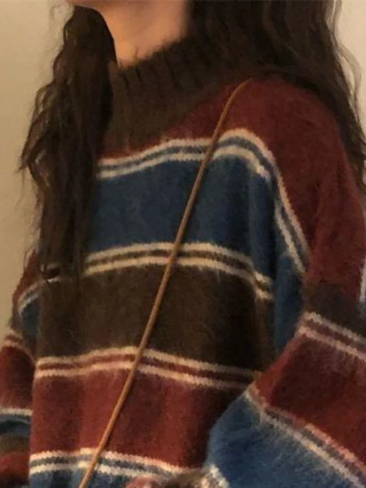 Women's Striped Contrast Knit Pullover Jumper