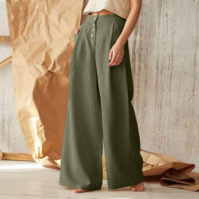 Women's Baggy Wide-Leg Cotton Linen Trousers