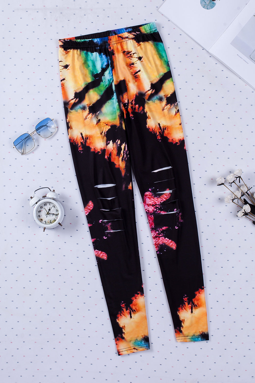 Tie-Dye Hollow-Out High Waist Leggings