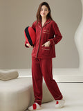 Couple's Polo Collar Pyjama Set — Wine Red