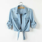 Lace-Up Denim Shawl Shirt