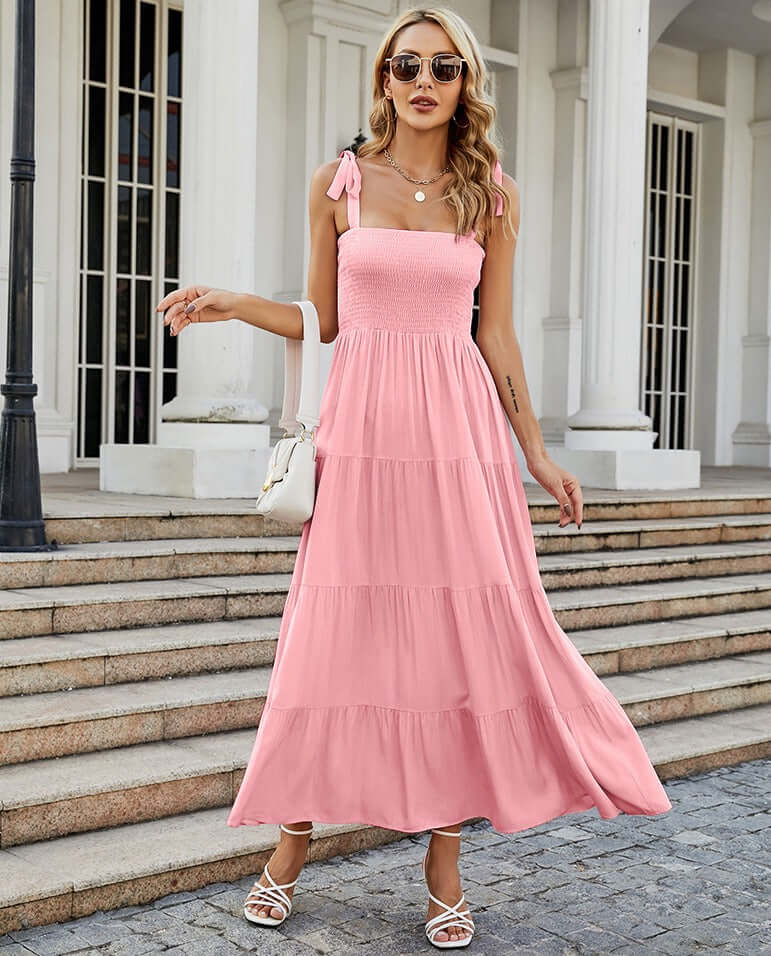 Printed High Waist Sling Maxi Dress