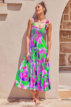 Printed High Waist Sling Maxi Dress