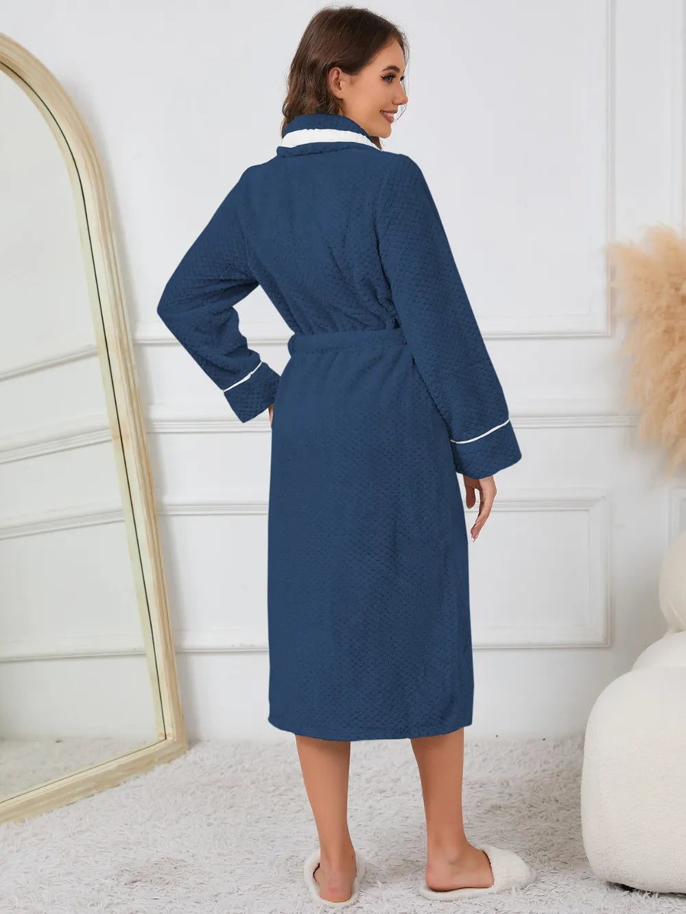 Contrast Trim Tie-Waist Lounge Nightgown