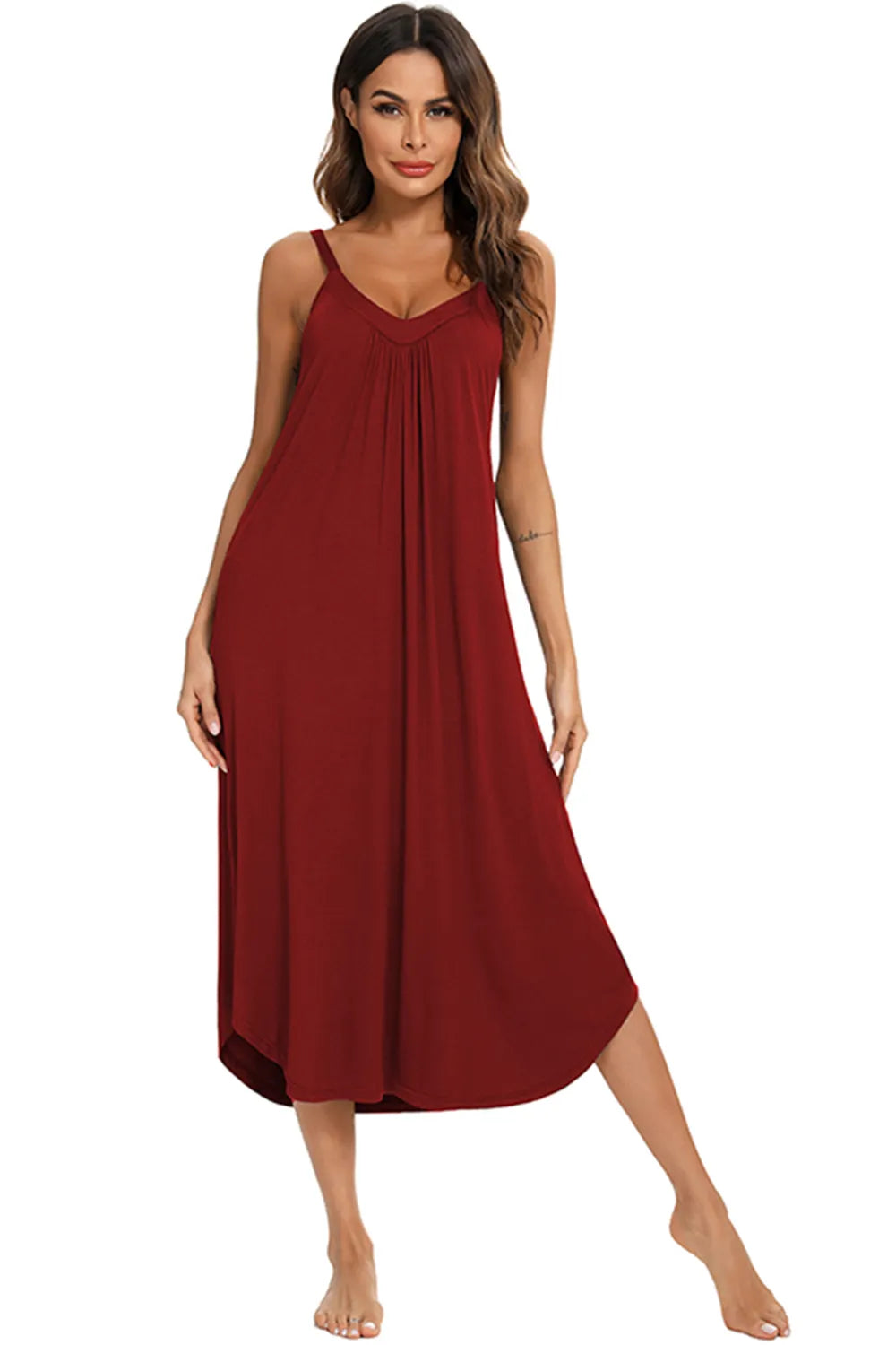 V-Neck Midi Lounge Dress for Her