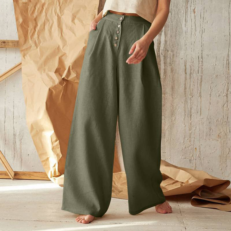 Women's Baggy Wide-Leg Cotton Linen Trousers