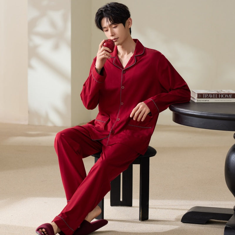Couple's Long Sleeve Pyjama Set — Red