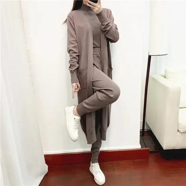 Women's 3-Piece Knit Co-ord Set – Cardigan, Vest & Trousers