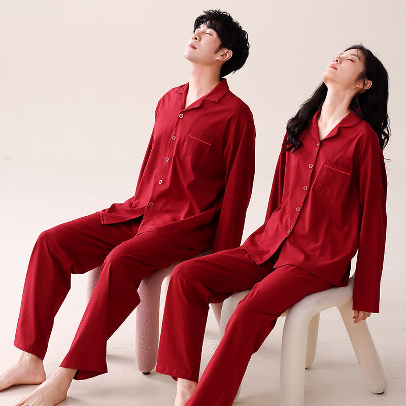 Couple's Long Sleeve Pyjama Set — Red