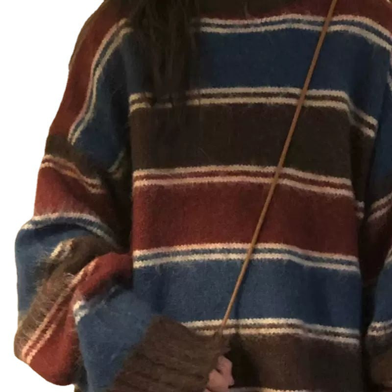 Women's Striped Contrast Knit Pullover Jumper