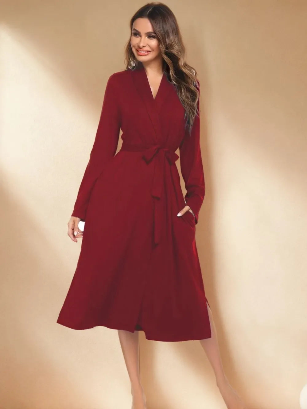 Tie-Up Lounge Nightgown with Pockets