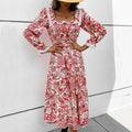Women's Floral Lace Long Sleeve Midi Dress
