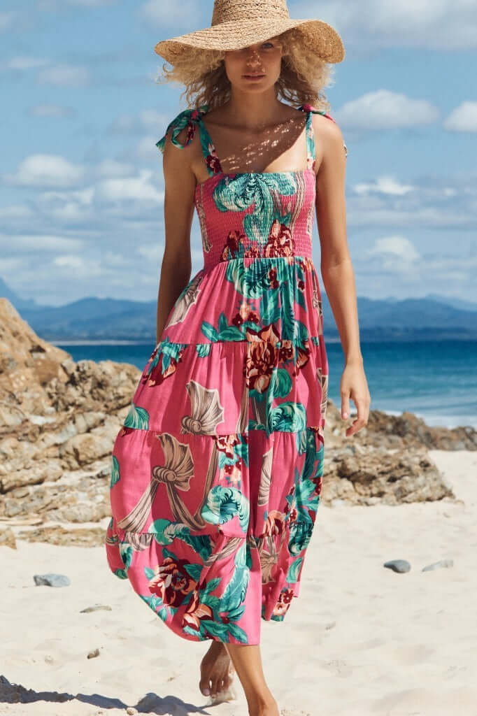 Printed High Waist Sling Maxi Dress