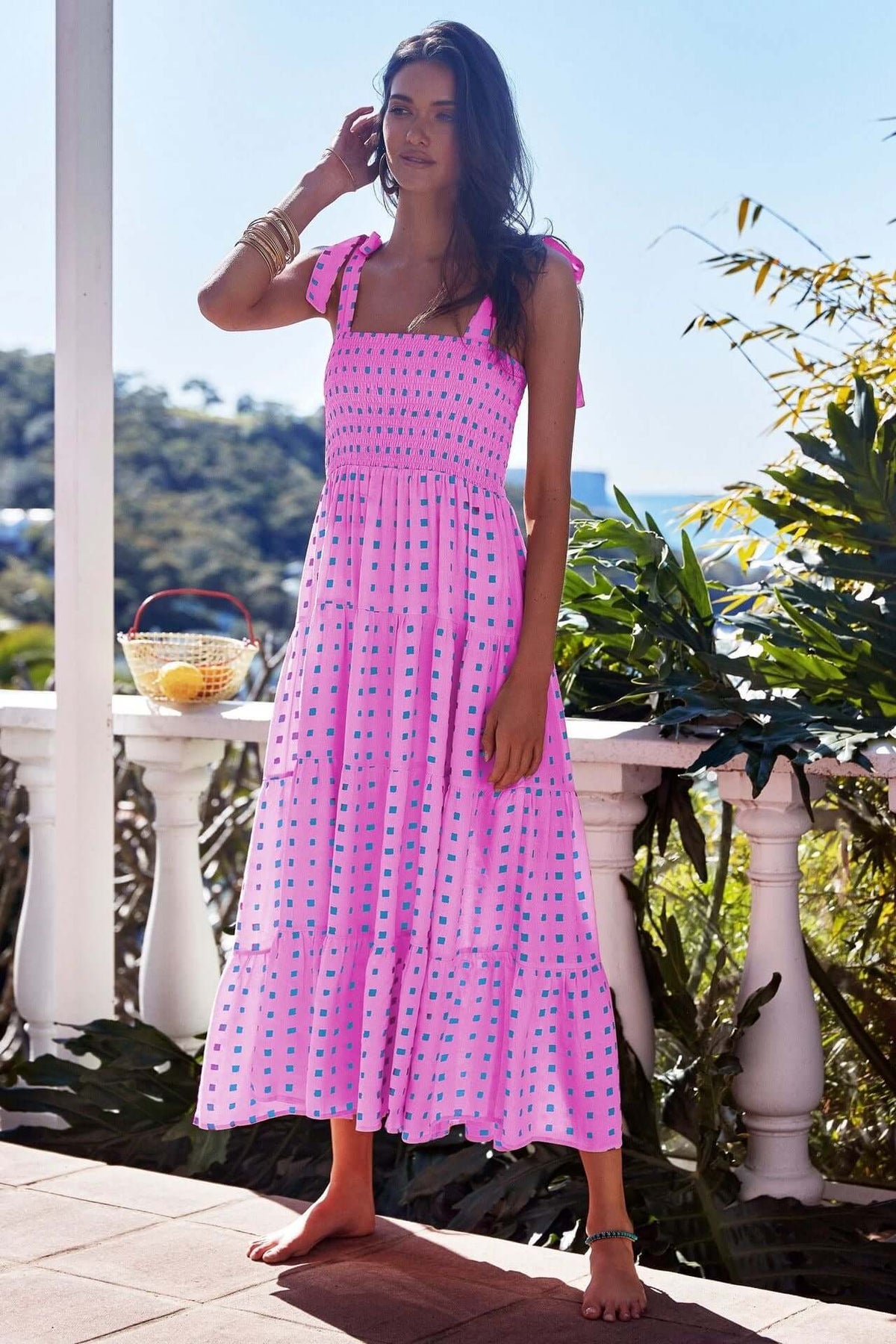 Printed High Waist Sling Maxi Dress
