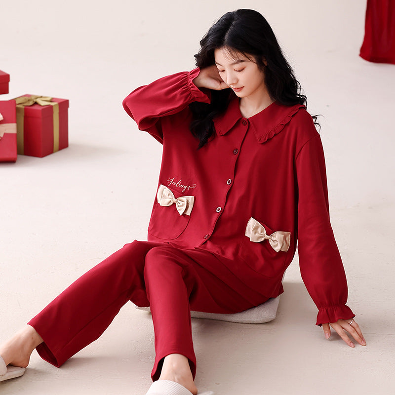 Couple's Long Sleeve Pyjama Set — Red