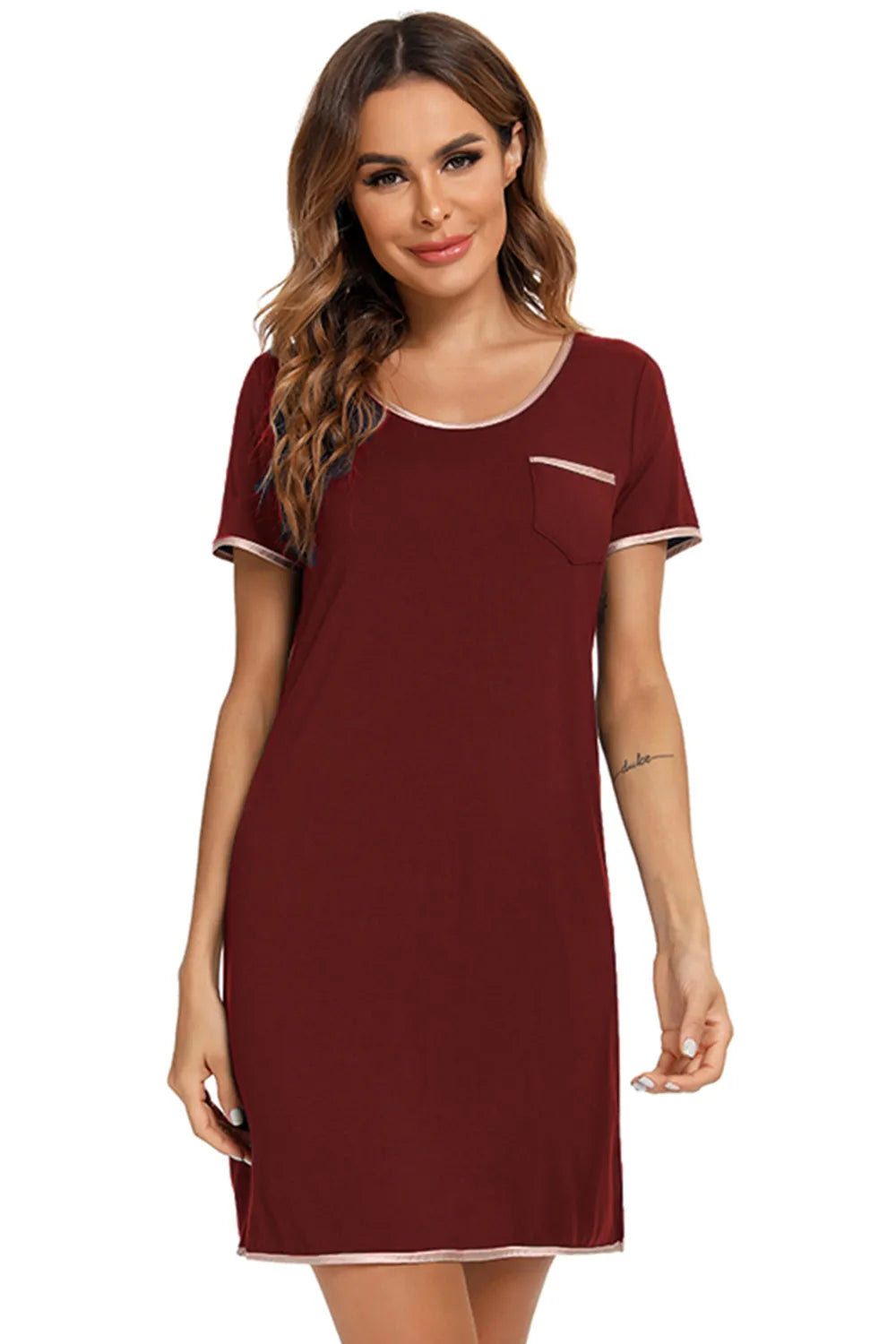 Contrast Trim Pocketed Lounge Dress